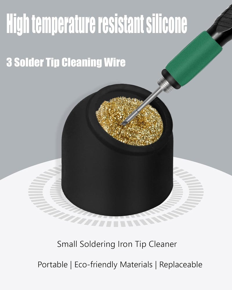 Kaisi Soldering Iron Tip Cleaner,Non-slip Silicone Holder Solder Brass Tip Cleaner Kit for Cleaning Soldering Stations,Soldering Irons Tips,With 3 solder sponge Brass Cleanr Balls (Black) - Image 3